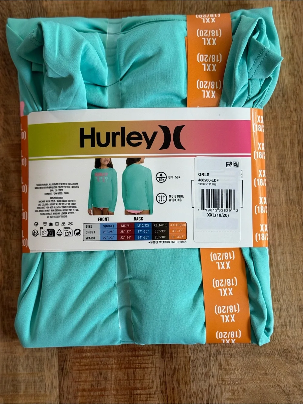 Hurley Girls XXL (18/20) Long Sleeve UPF 50+ Swim Rash Guard Top Tropical